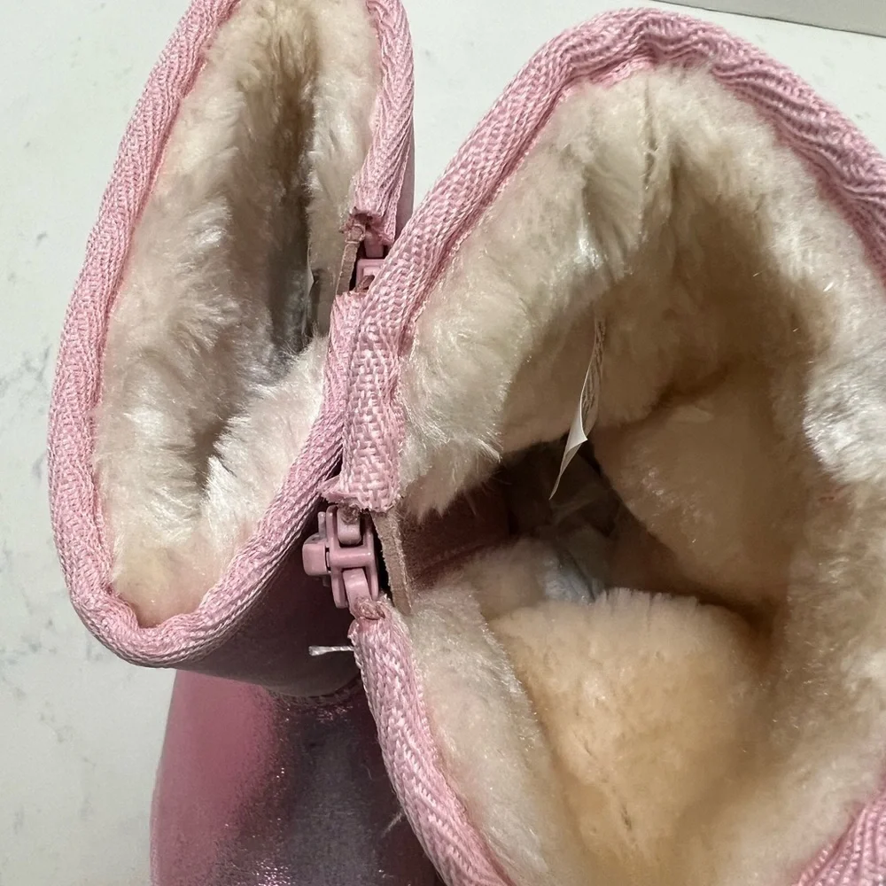 Pink Sparkly Mid-Calf Boots with Plush Finish